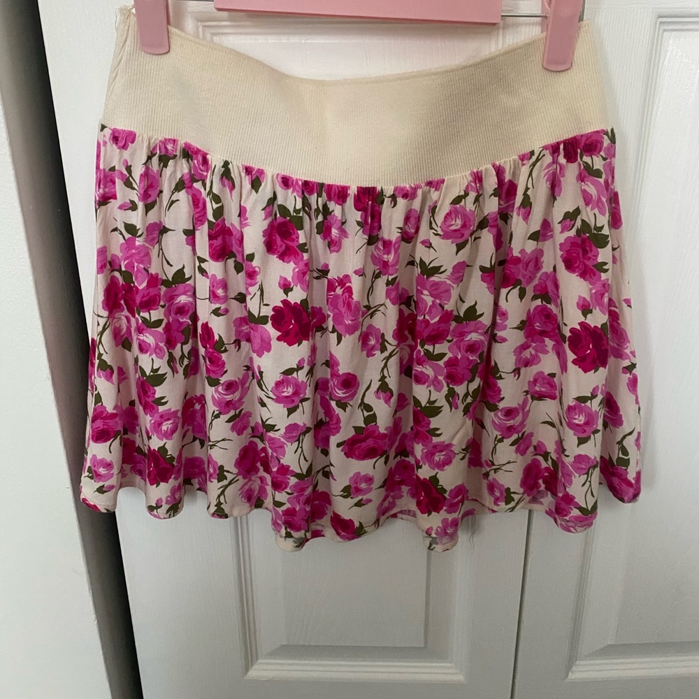 Lily White Floral Skater Skirt in Pink and Cream